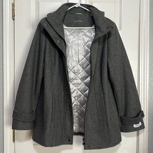 Grey wool Calvin Klein jacket with hood